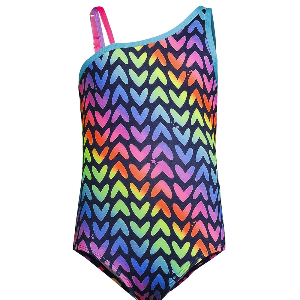 Lands' End Blue and Pink One Piece Swim